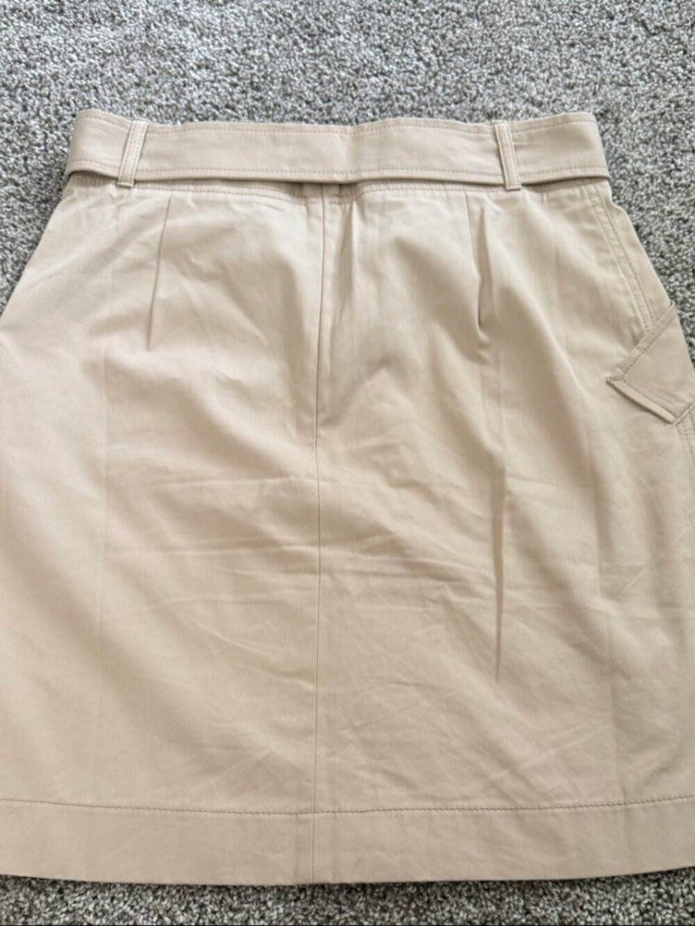 Ann Taylor Belted A-Line Skirt 2P Petite Khaki Cotton Pockets Front Slit